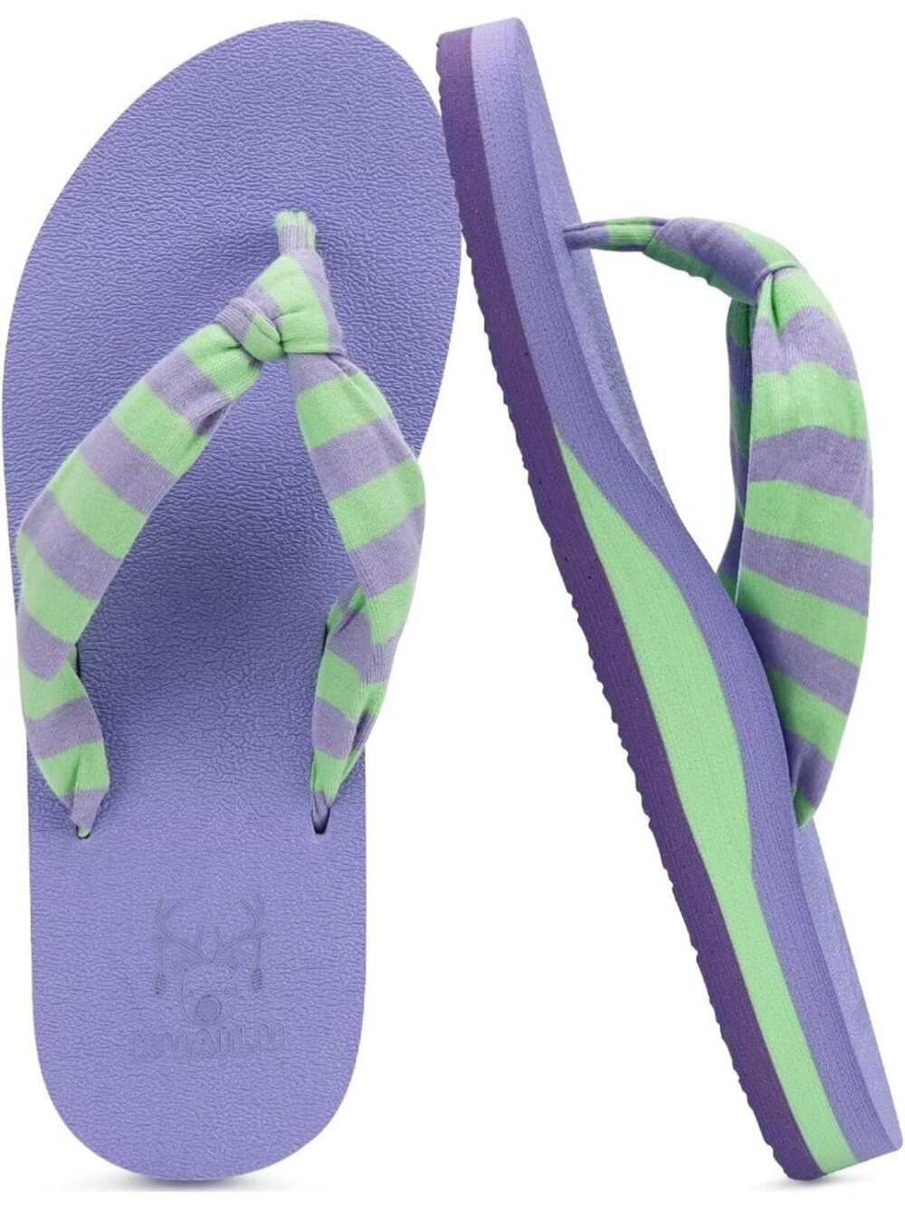 Women Purple Green Fabric Arch Support Yoga Mat Beach Walking Flip Flops Sandals